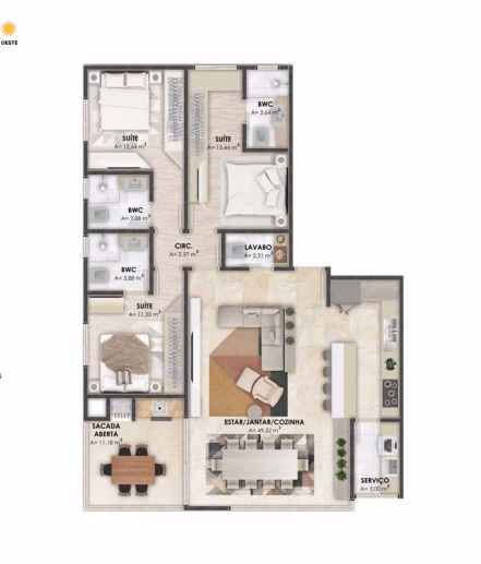 Apartamento 3 suítes em Balneário Perequê — Balneário Perequê, Porto Belo