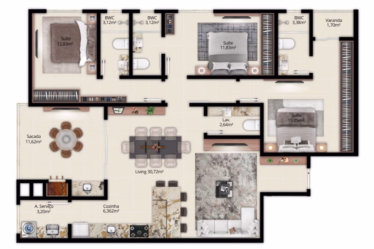 Apartamento 3 suítes em Balneário Perequê — Balneário Perequê, Porto Belo