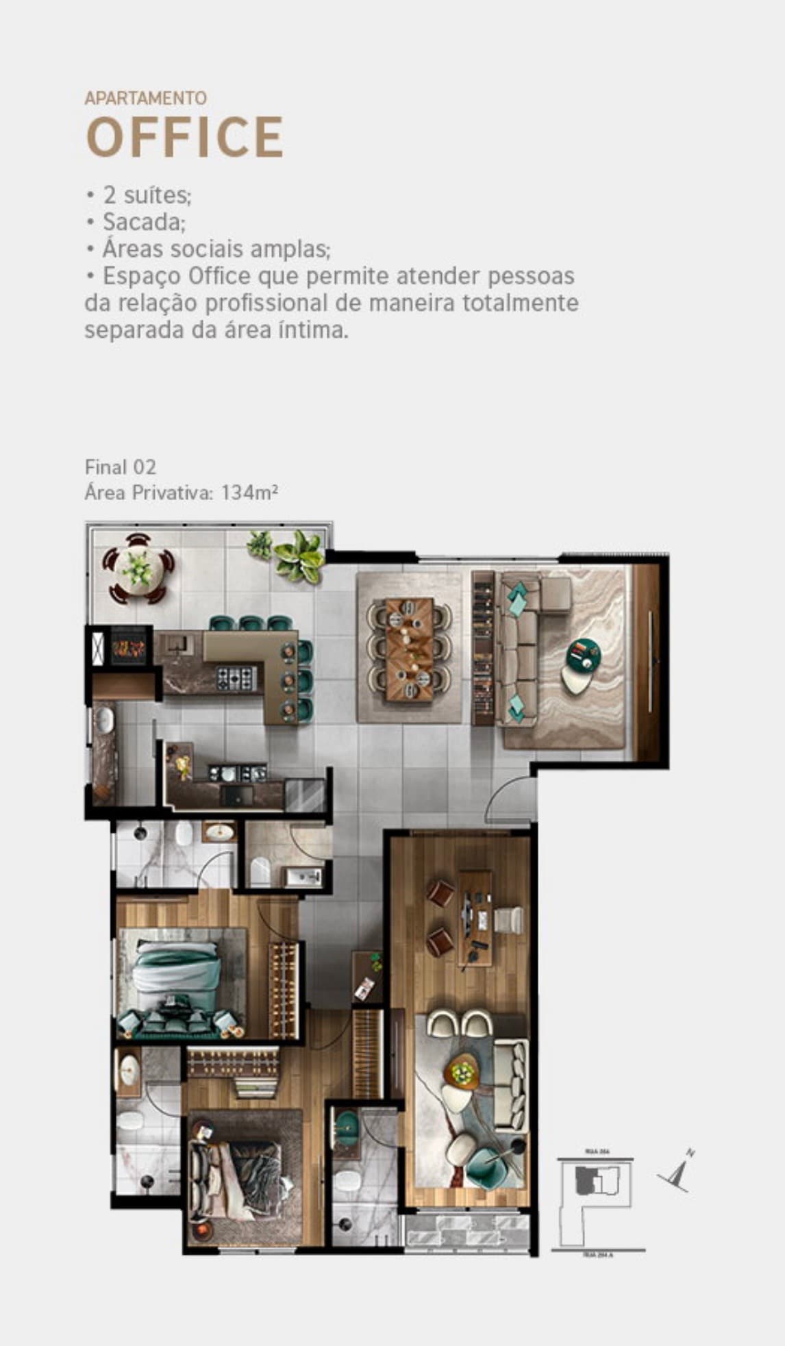 Planta Office 04 do 2CINCO4 Edition — apartamento de 134 m² na Meia Praia, Itapema