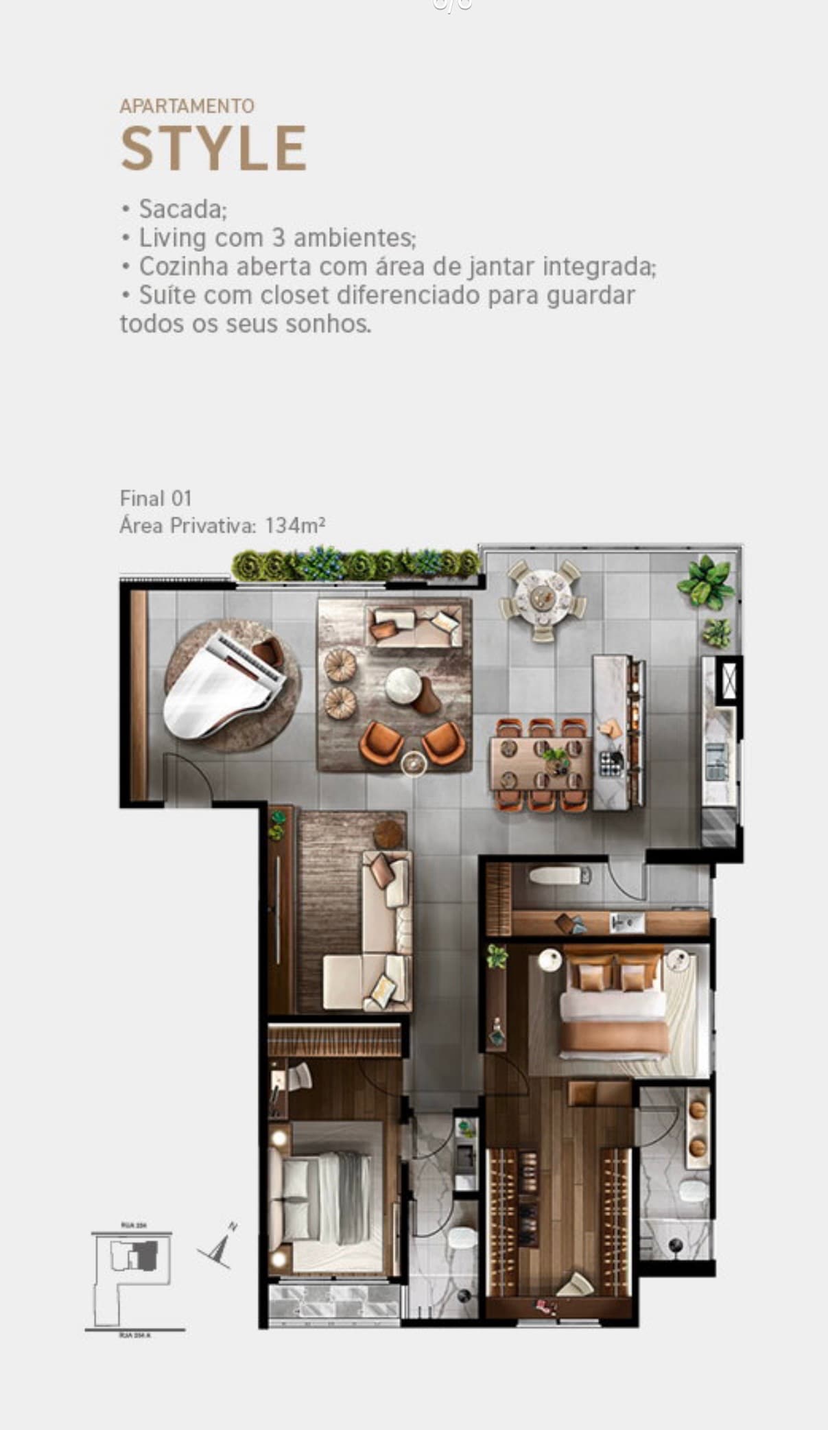 Planta Style 03 do 2CINCO4 Edition — apartamento de 134 m² na Meia Praia, Itapema