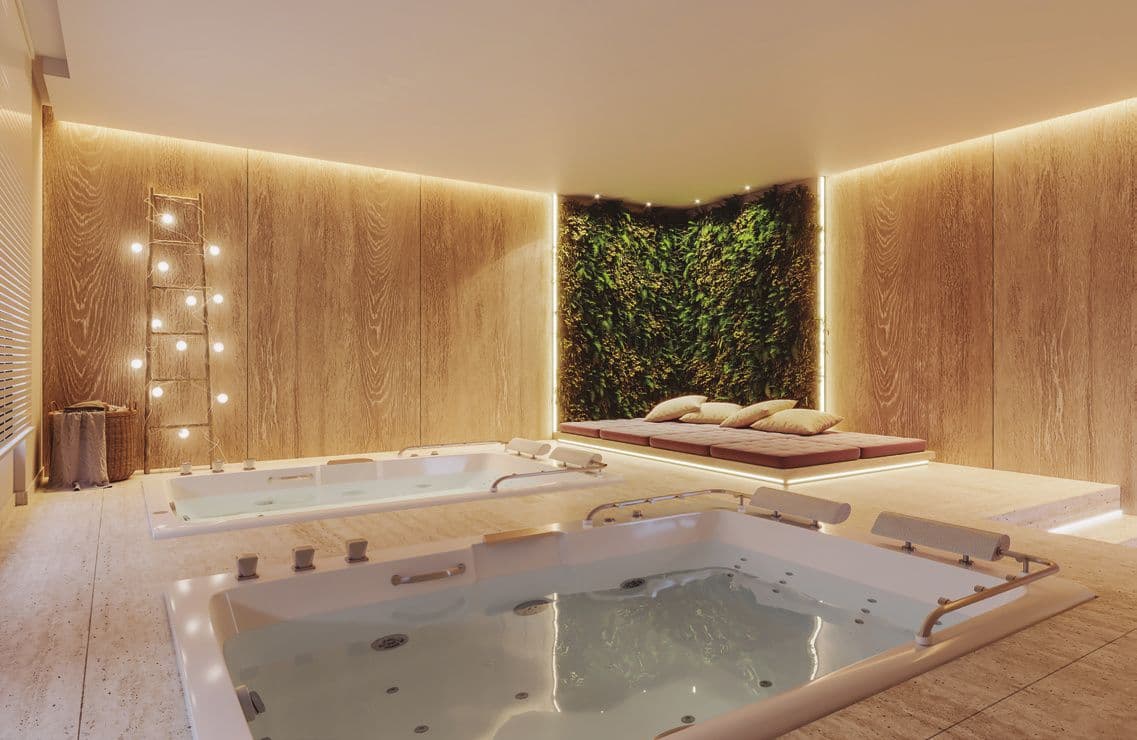 Espaço zen com hidromassagem do Accendis Home Living, em Itapema