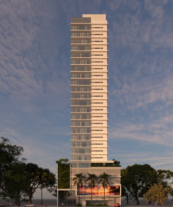 Torre do Água Marinha Residencial vista da Rua 245, em Meia Praia, Itapema