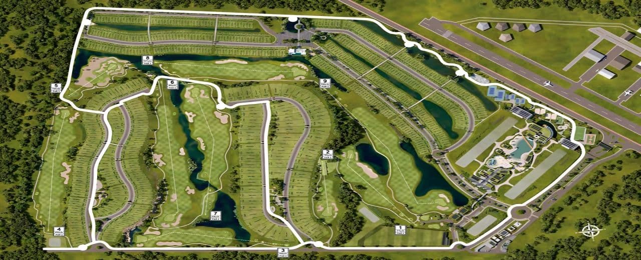 Mapa do All Resort Club Residence com o campo de golfe e as fases, em Porto Belo