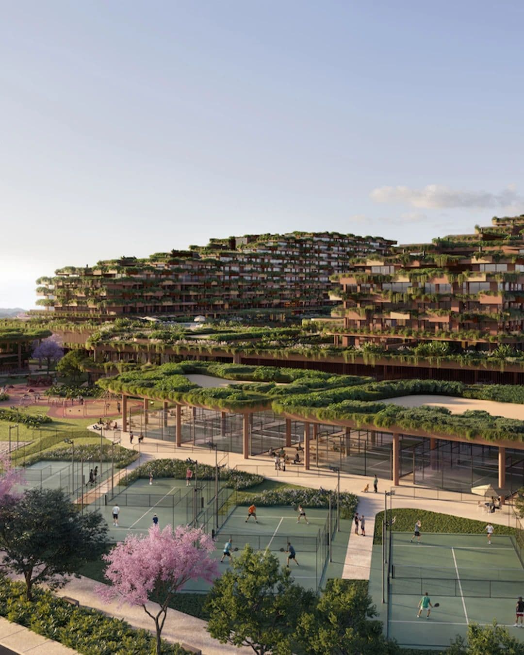 Living integrado de um apartamento do Terra All Resort, em Porto Belo