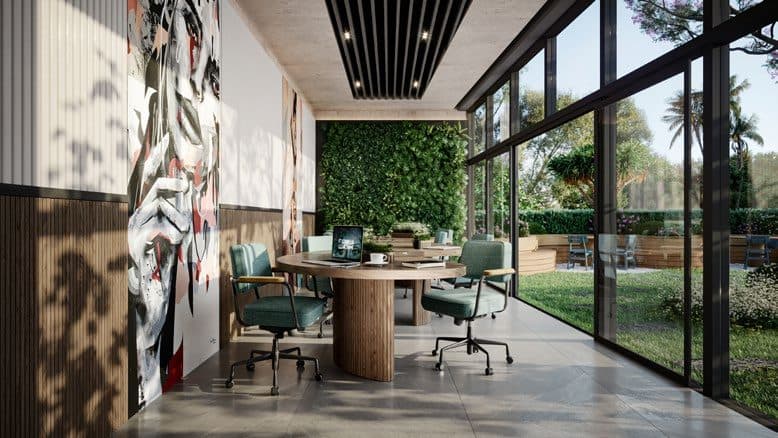 Art lounge do Amrita Apartments, em Porto Belo