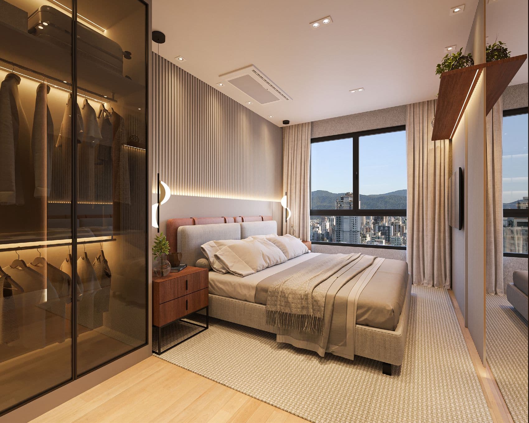 Suíte de um apartamento do Arc de Lumière, em Itapema