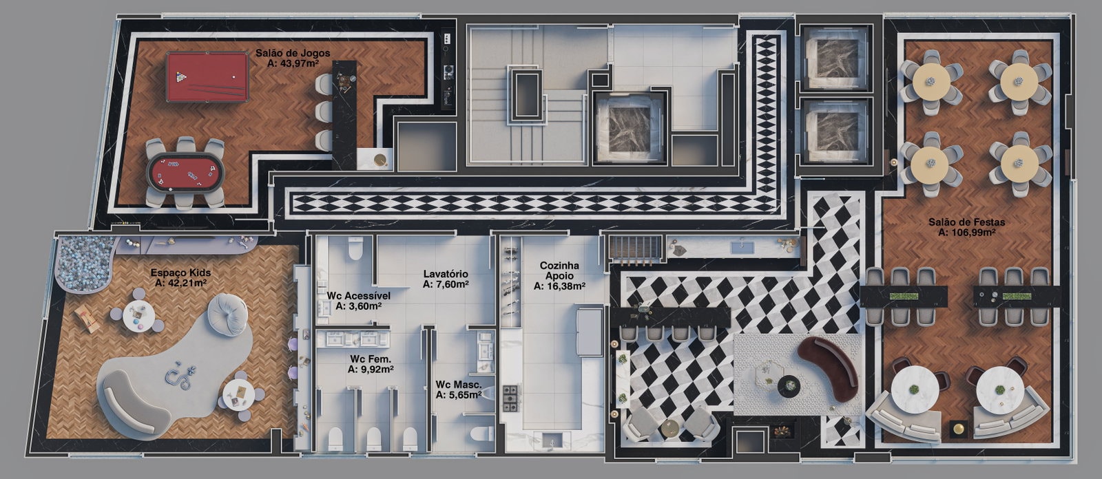 Planta da área de lazer do Bristol Residence — pavimento 2