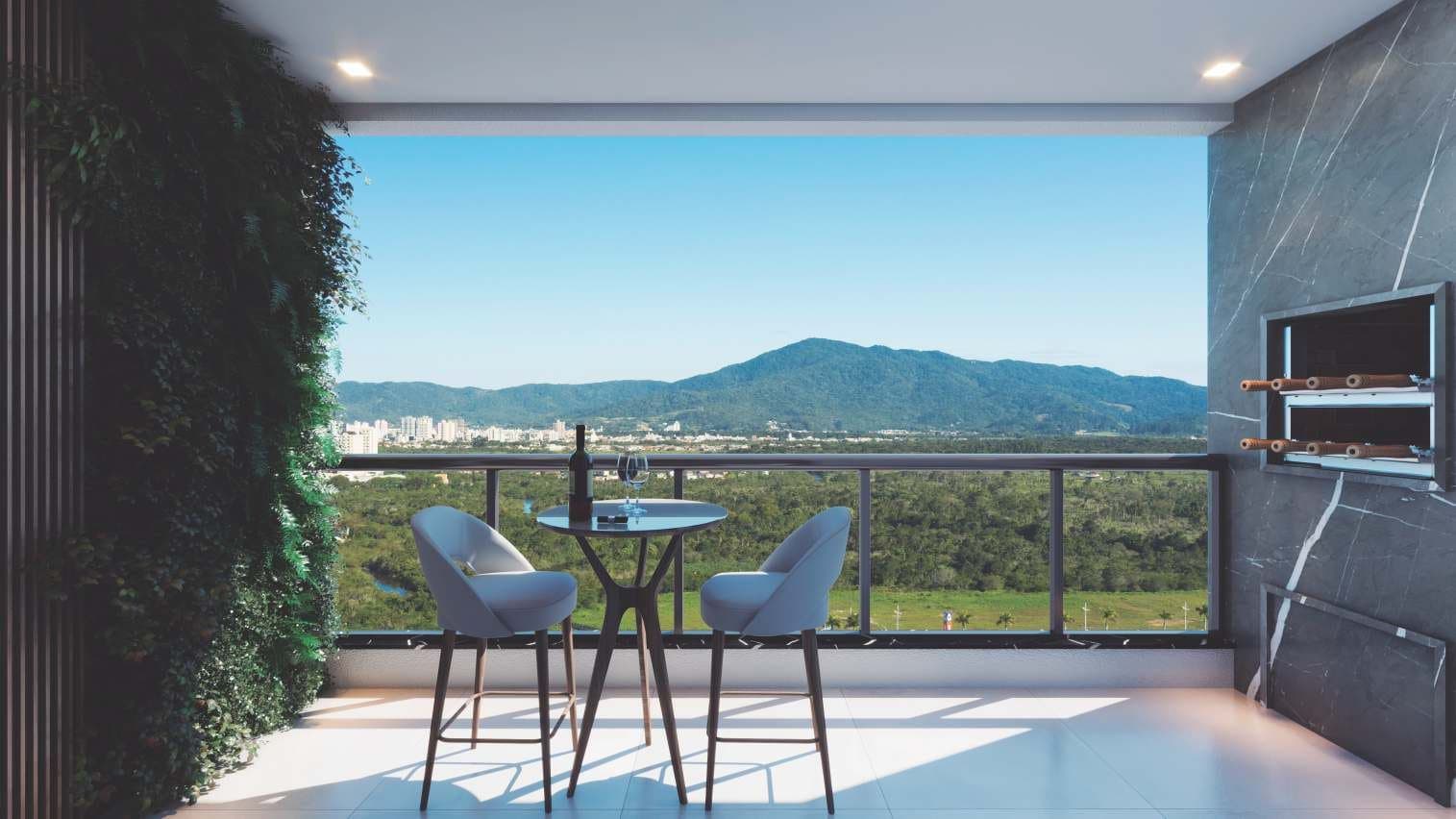Suíte principal de um apartamento do Bruxelas Residence, na Meia Praia