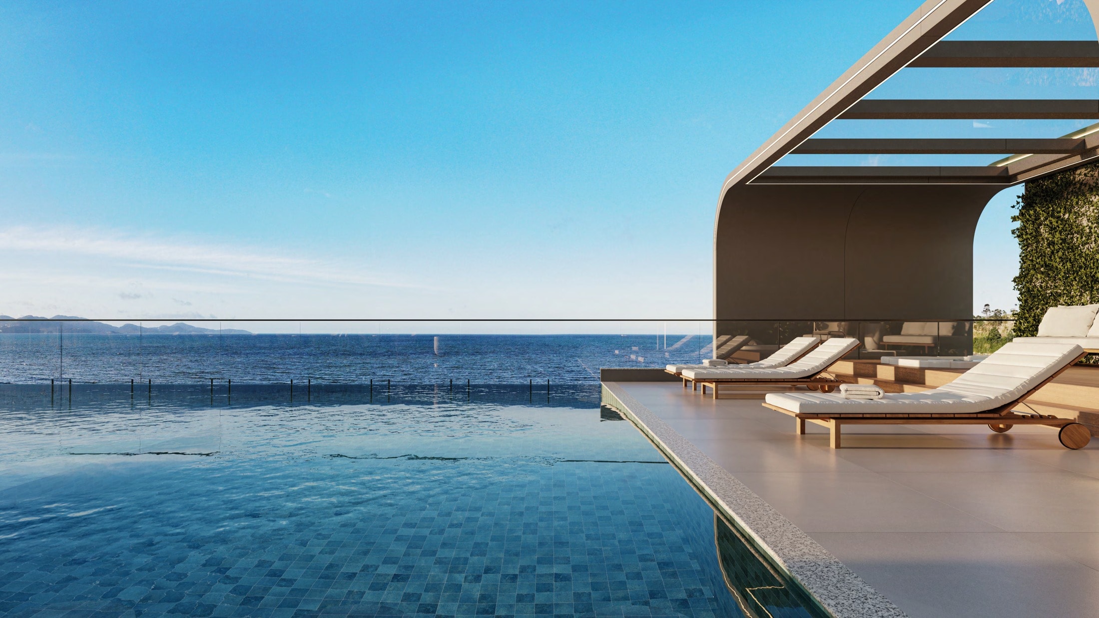 Piscina aquecida com borda infinita do Burj Exclusive Residence, em Porto Belo