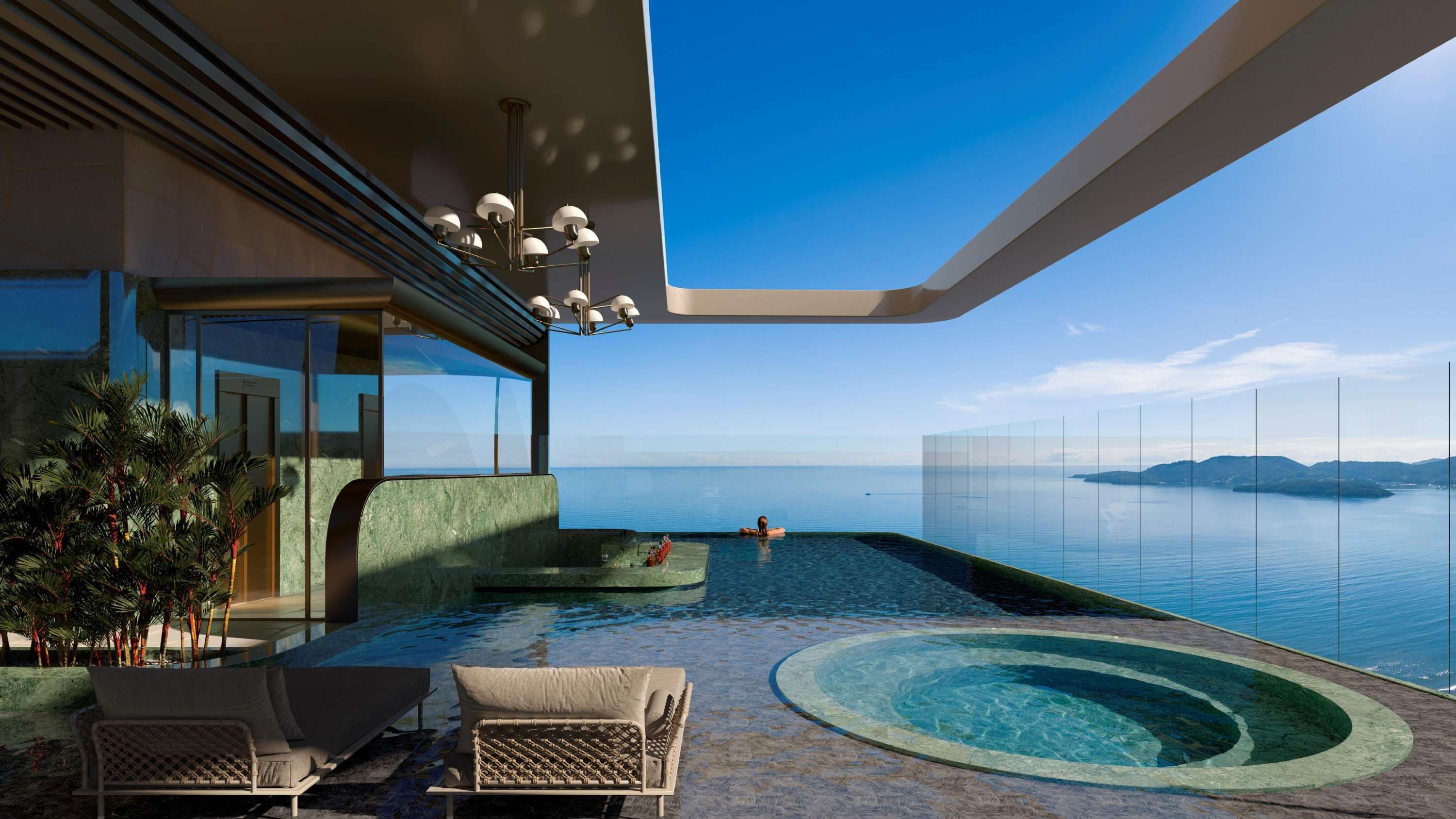 Skyplace no 70º andar do Charles II Yacht Royal Home com piscina de borda infinita a 255 metros de altura e vista do mar de Itapema