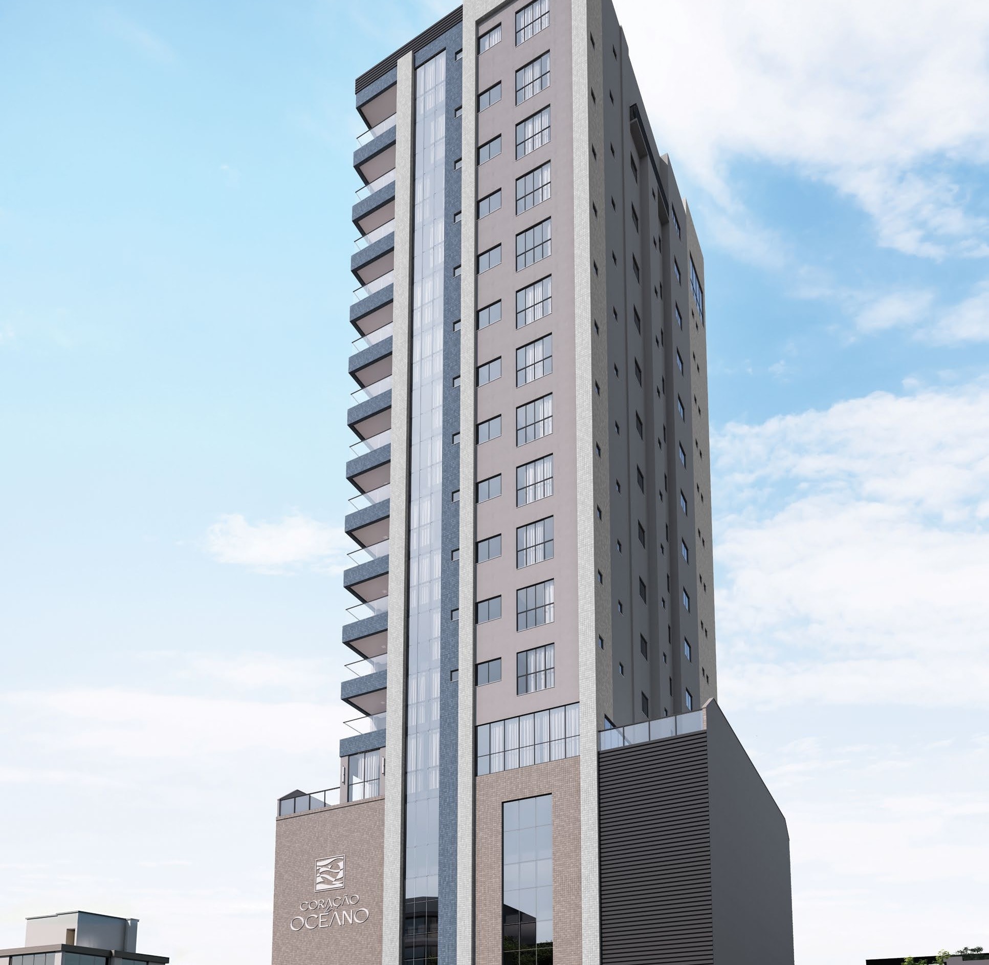 Fachada do Coração do Oceano com frente para a Rua 280, Meia Praia, Itapema