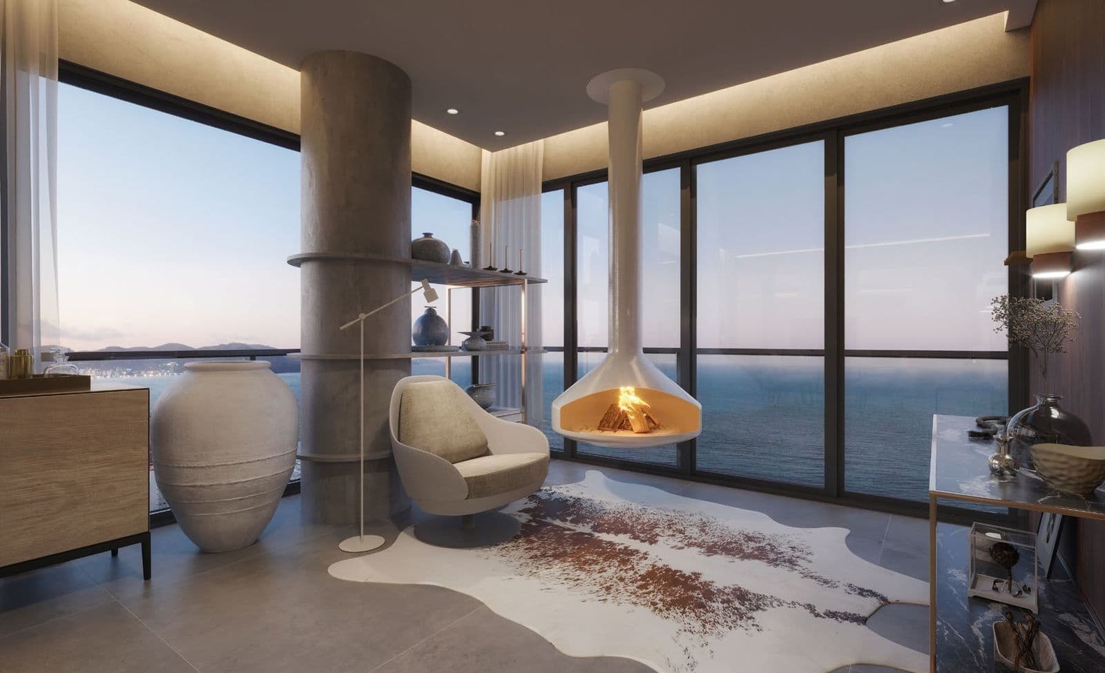 Living com lareira do apartamento do Du-Art Tower Residence