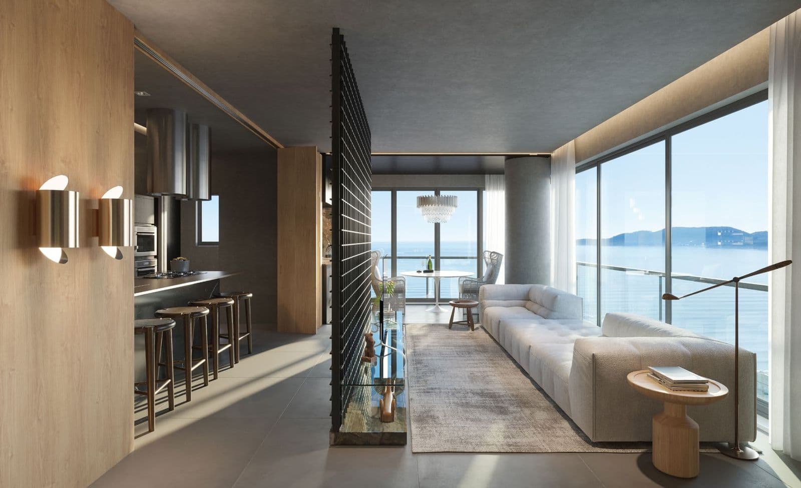 Living integrado do apartamento de 205 m² do Du-Art Tower Residence