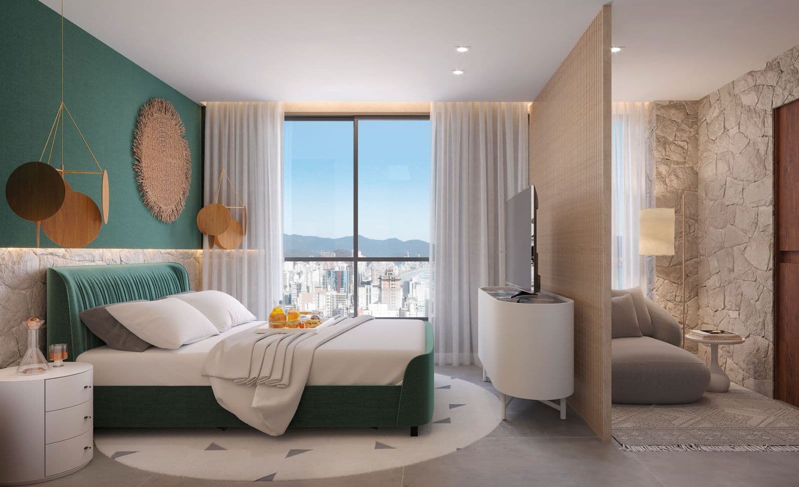Suíte máster do apartamento do Du-Art Tower Residence em Itapema