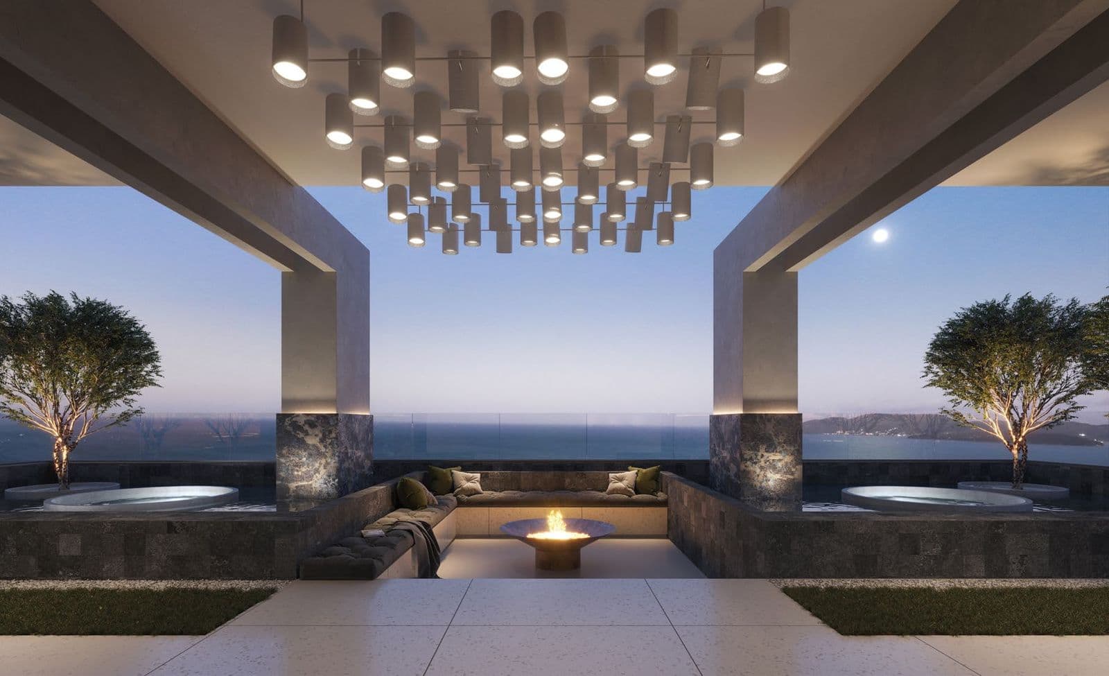 Fireplace do rooftop do Du-Art Tower Residence em Itapema