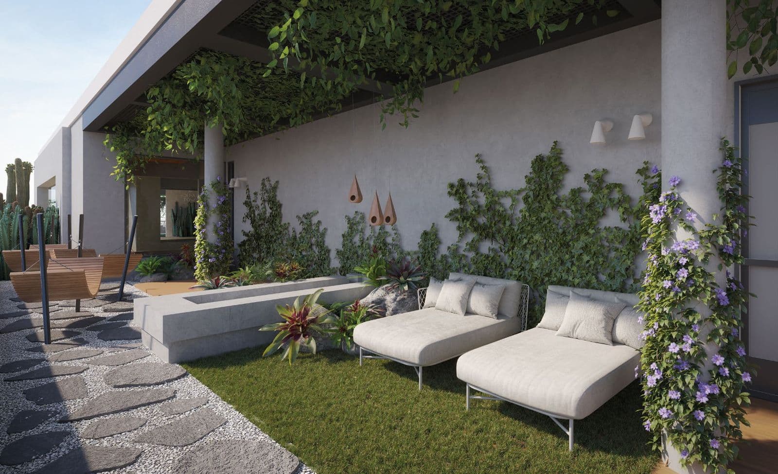 Espaço de relaxamento e descanso do rooftop do Du-Art Tower Residence