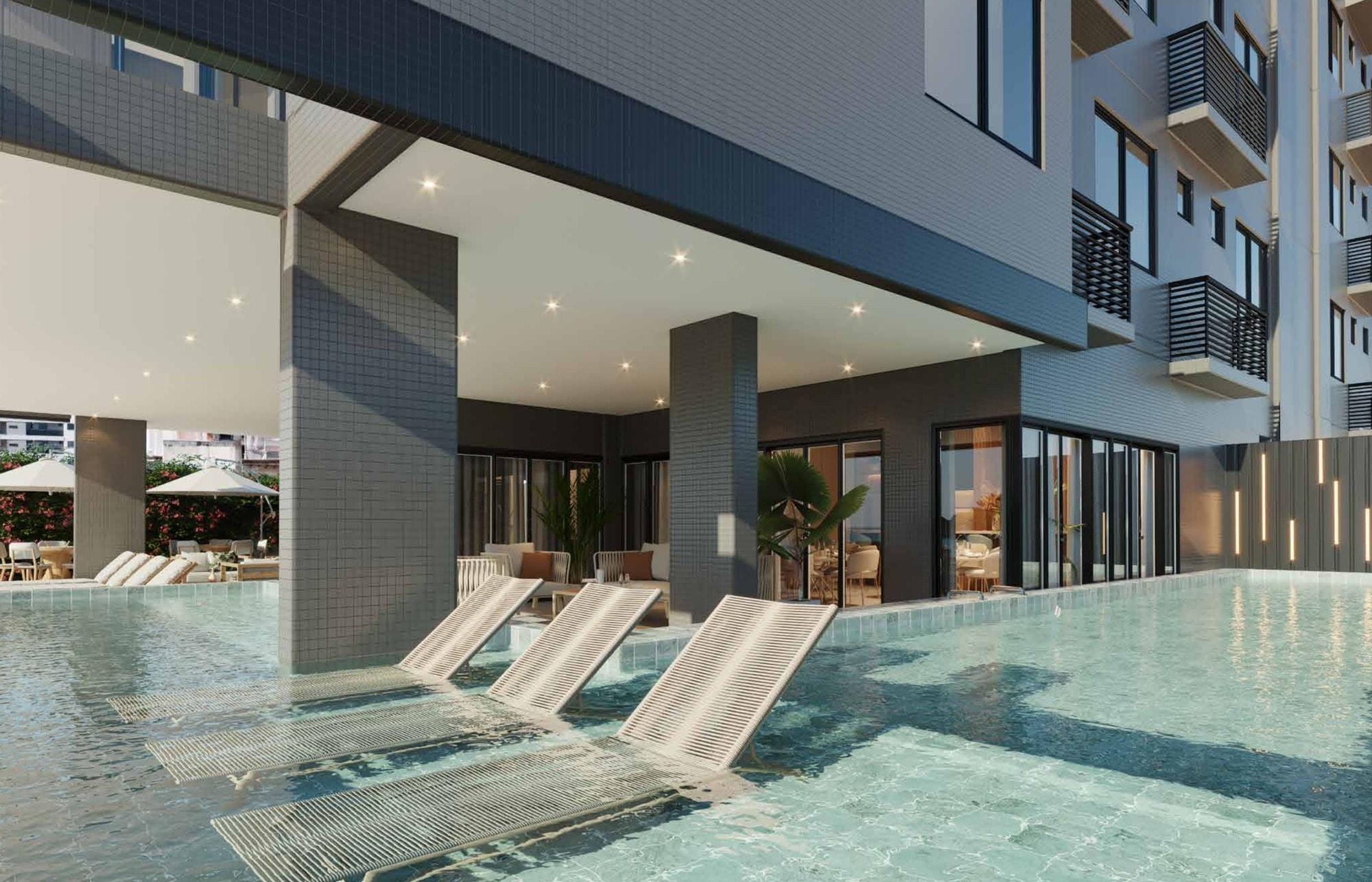 Piscinas do Dublin Residence, em Meia Praia, Itapema