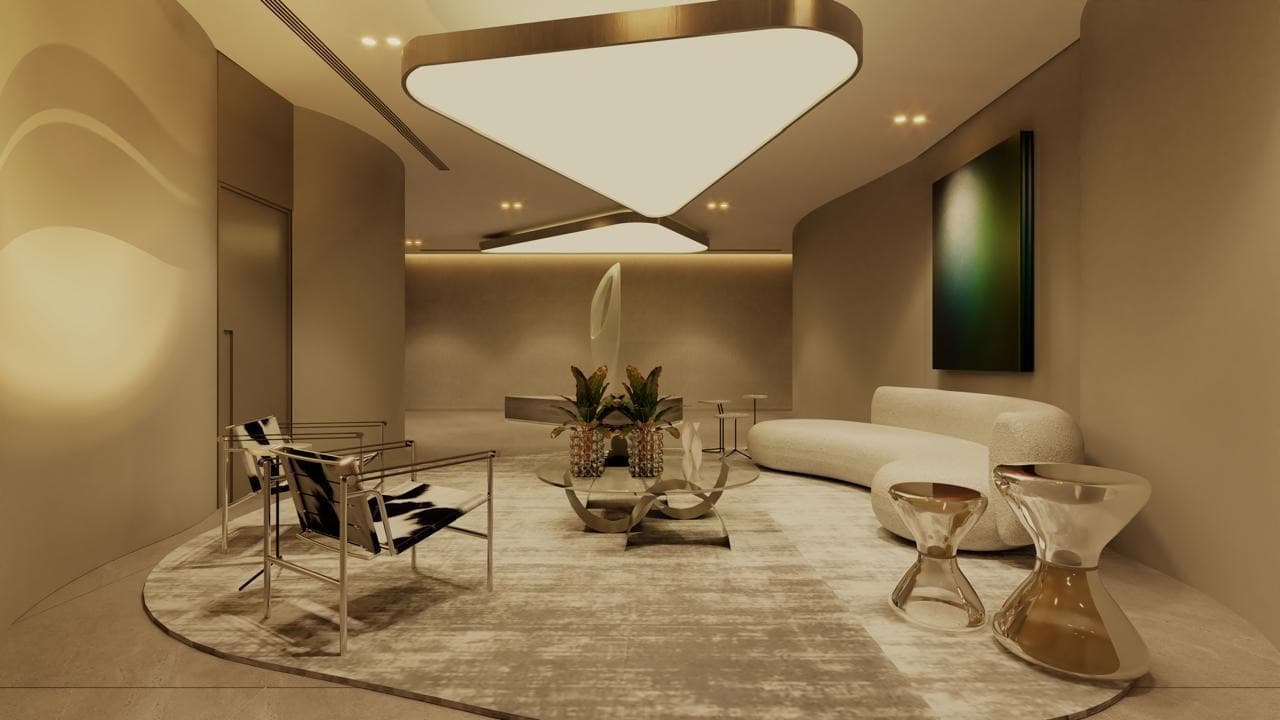 Hall de entrada do Eclipse Residences, em Meia Praia, Itapema