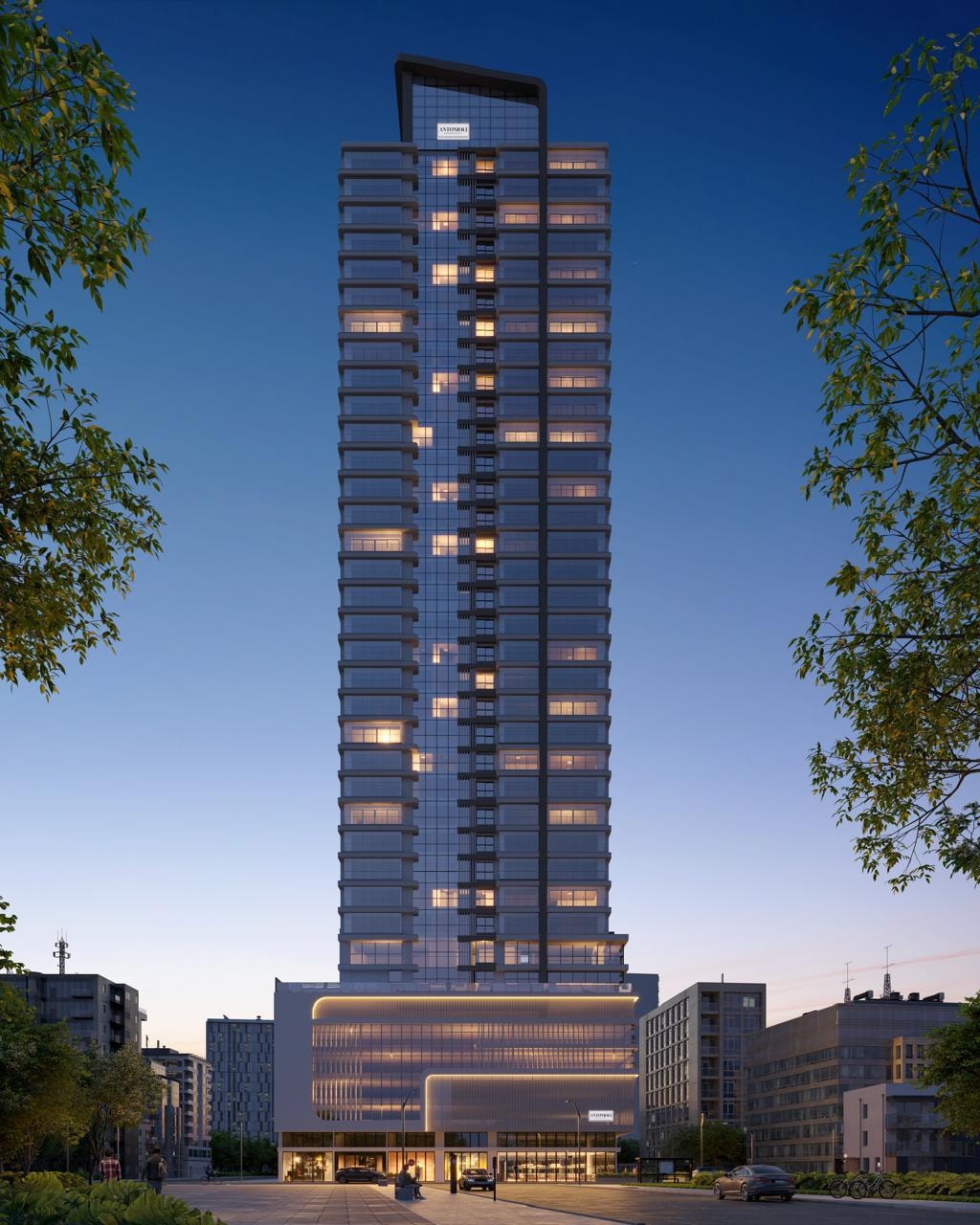 Torre do Eclipse Residences à noite, na Segunda Avenida, Meia Praia, Itapema