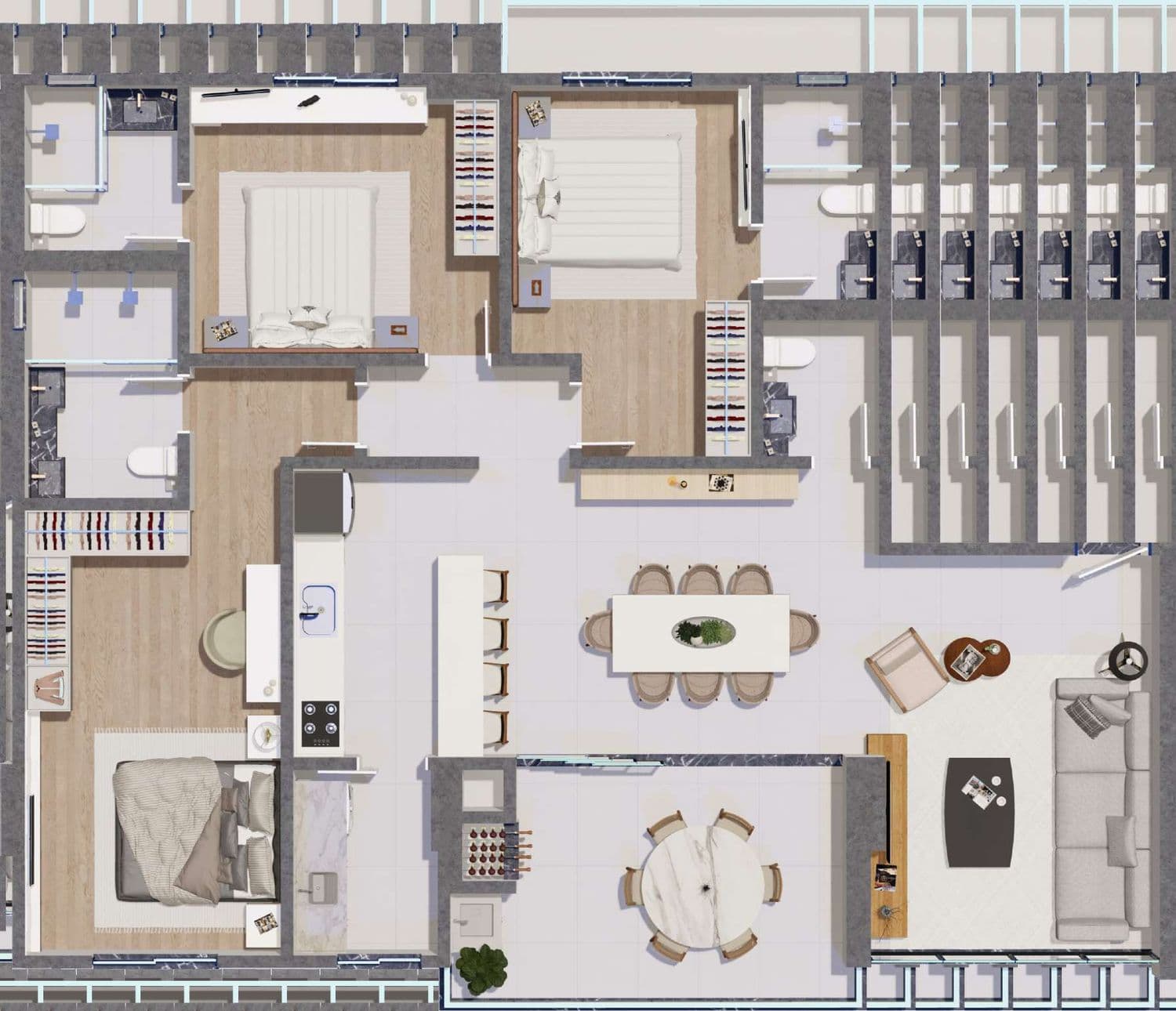 Planta do Tipo final 02 do Edir Russi Dellagnelo Residence, com 3 suítes e 135,60 m² privativos