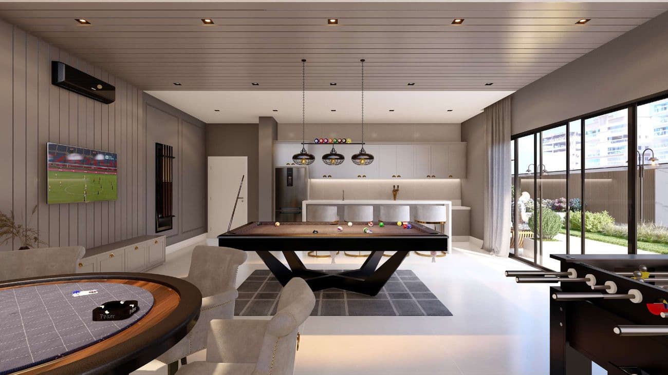 Sala de jogos de 59,85 m² do Edir Russi Dellagnelo Residence, em Itapema