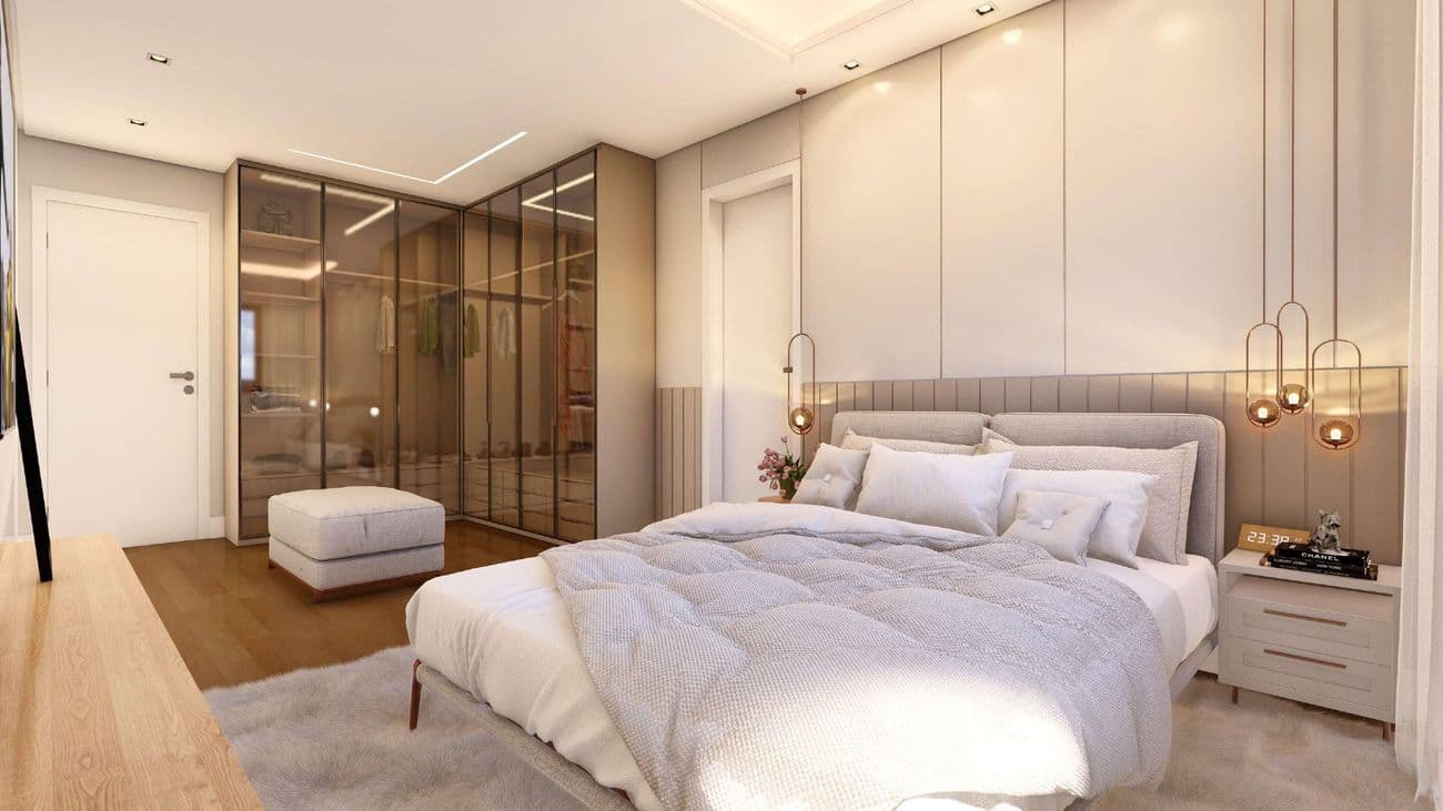 Suíte de um apartamento do Edir Russi Dellagnelo Residence, em Itapema