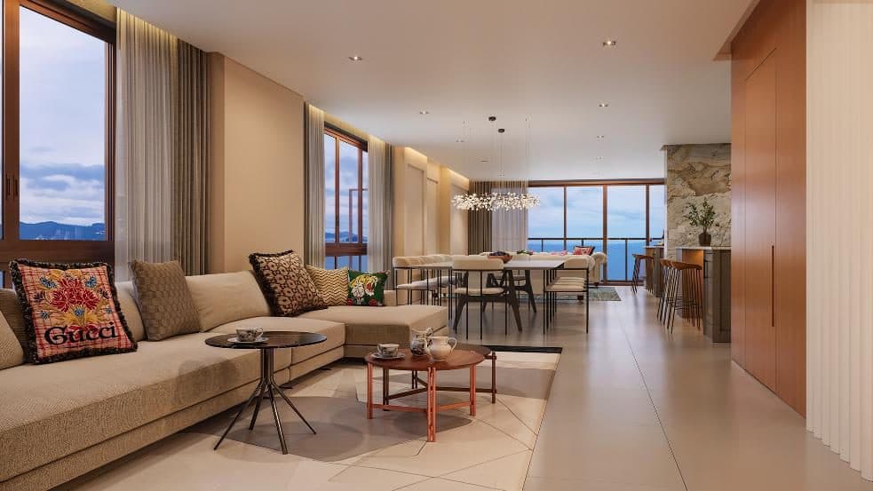 Ambiente social integrado da penthouse Elizabeth II