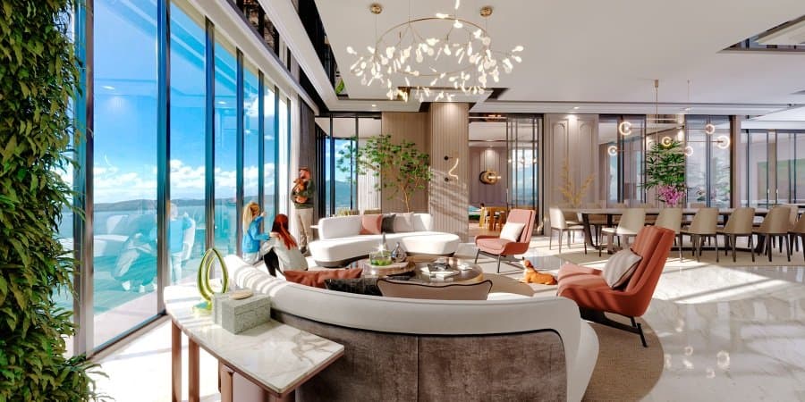 Living de uma penthouse do Empire 234