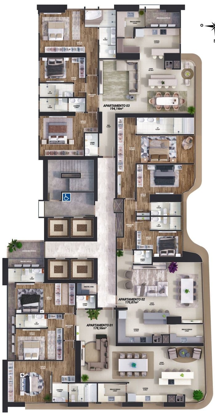 Planta dos apartamentos de 3 suítes do Empire 234, no Centro de Itapema