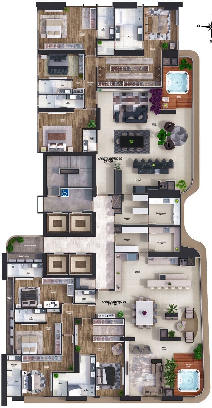Planta dos apartamentos de 4 suítes do Empire 234, no Centro de Itapema