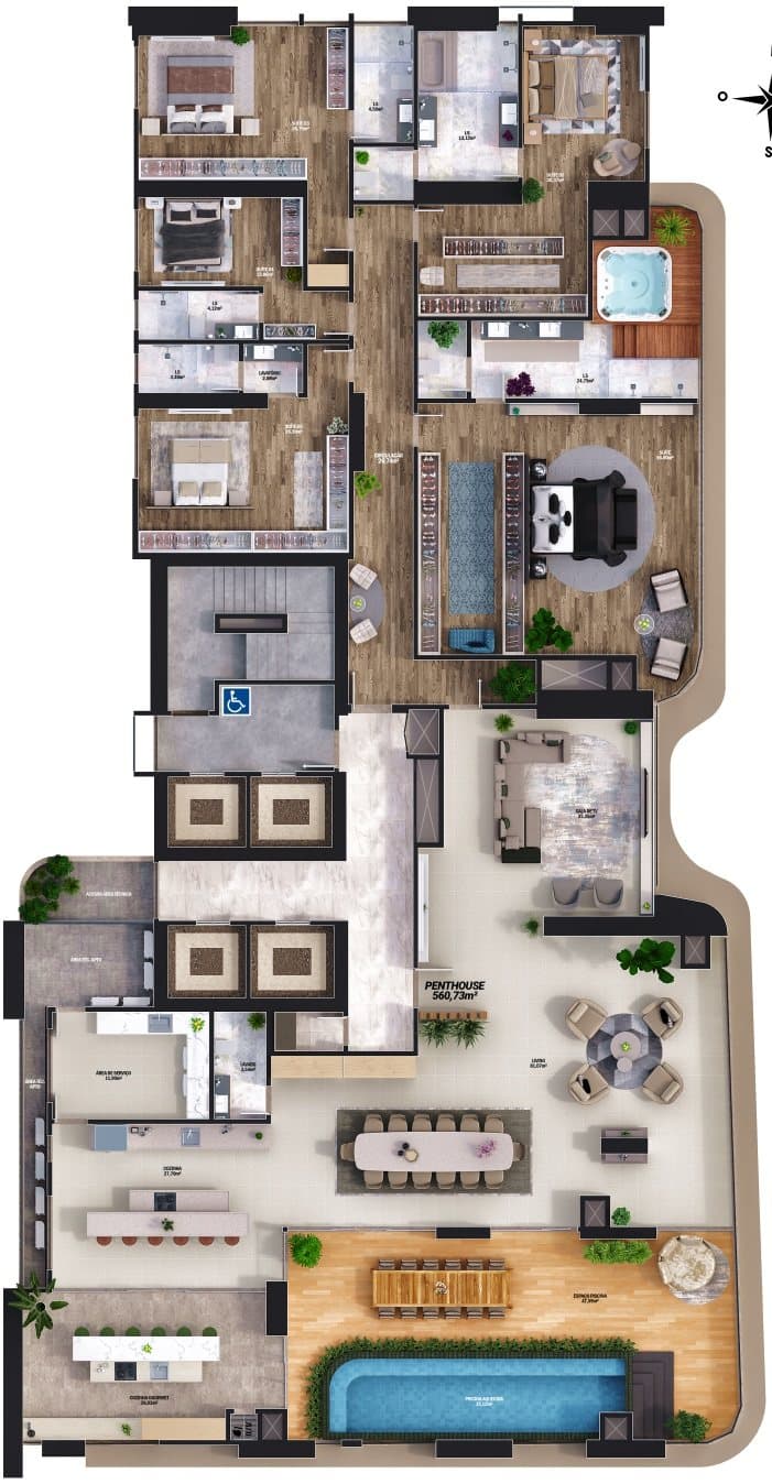 Planta dos apartamentos de Penthouses do Empire 234, no Centro de Itapema