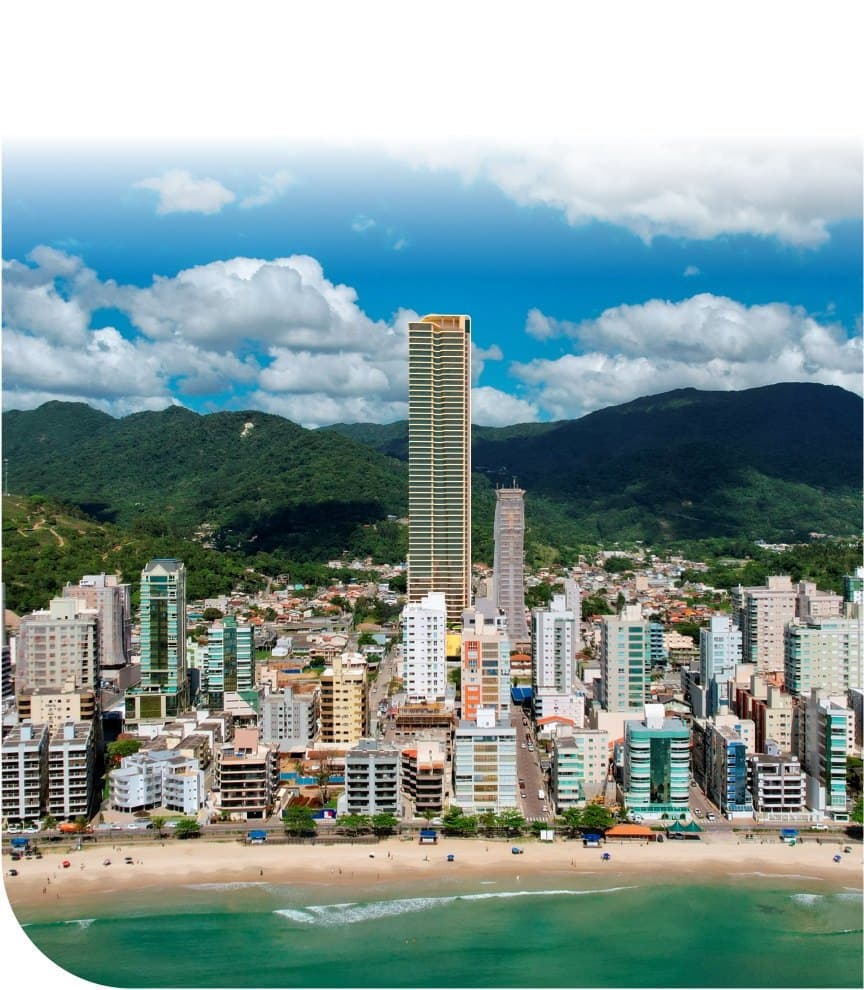 Torre do Empire 234 vista da praia, com a serra ao fundo, em Itapema