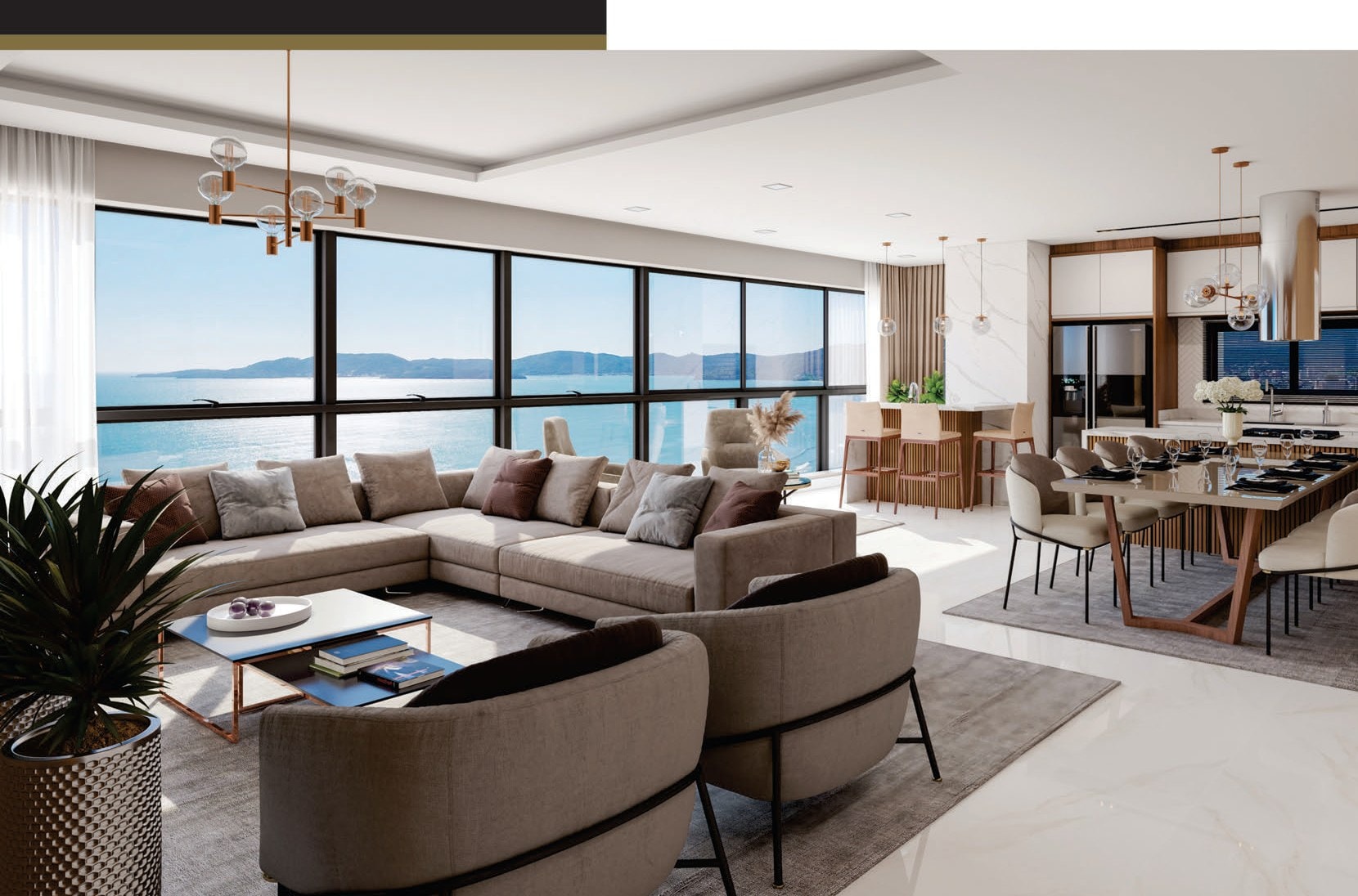 Living com vista para o mar de um apartamento do Exclusive 275, em Meia Praia, Itapema