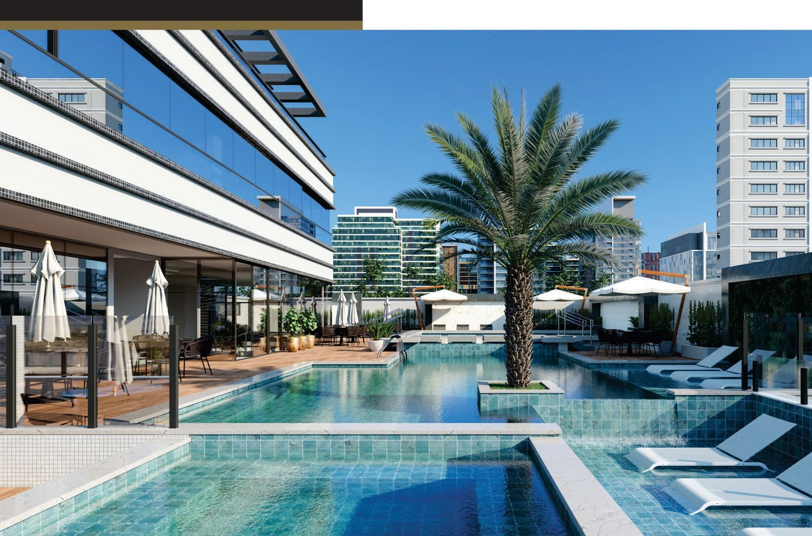 Piscina externa do Exclusive 275, em Meia Praia, Itapema