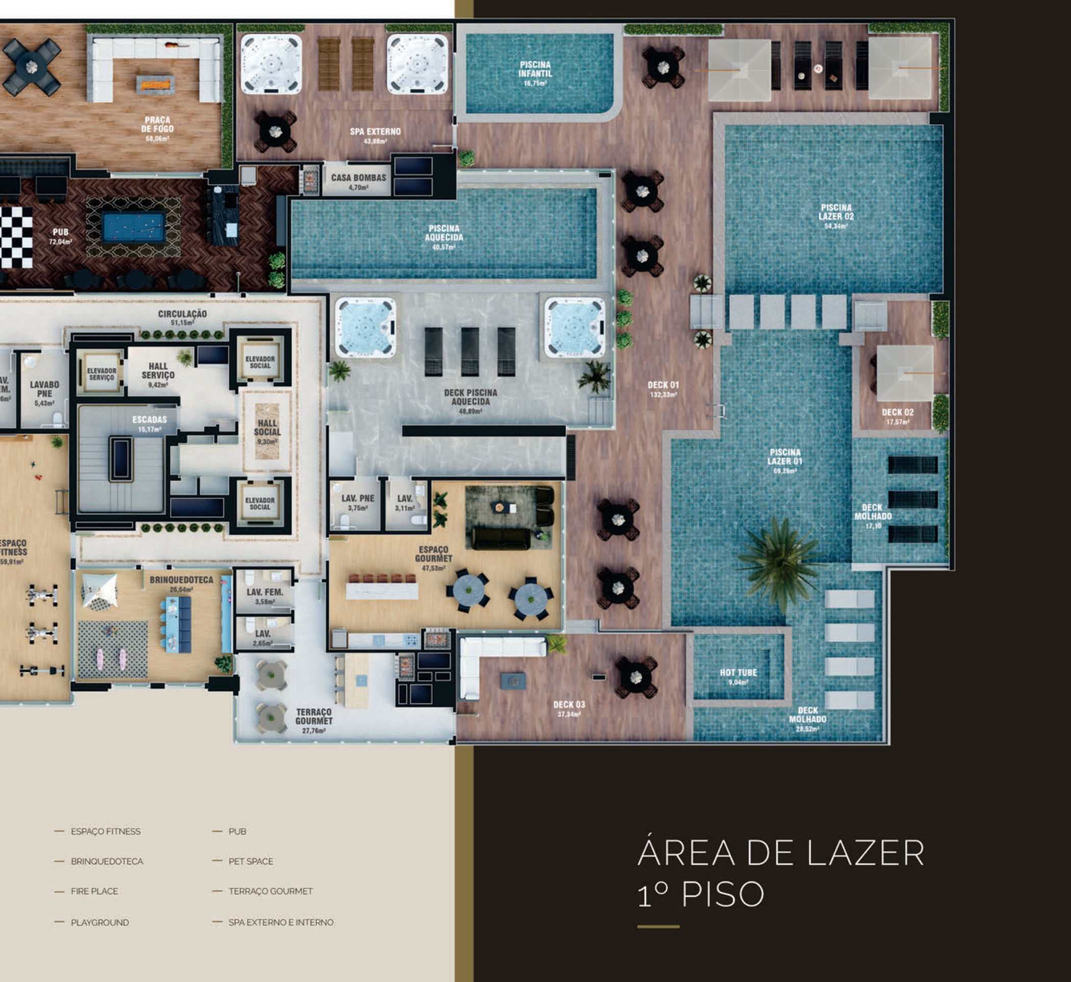 Planta da área de lazer do Exclusive 275 — 1º piso