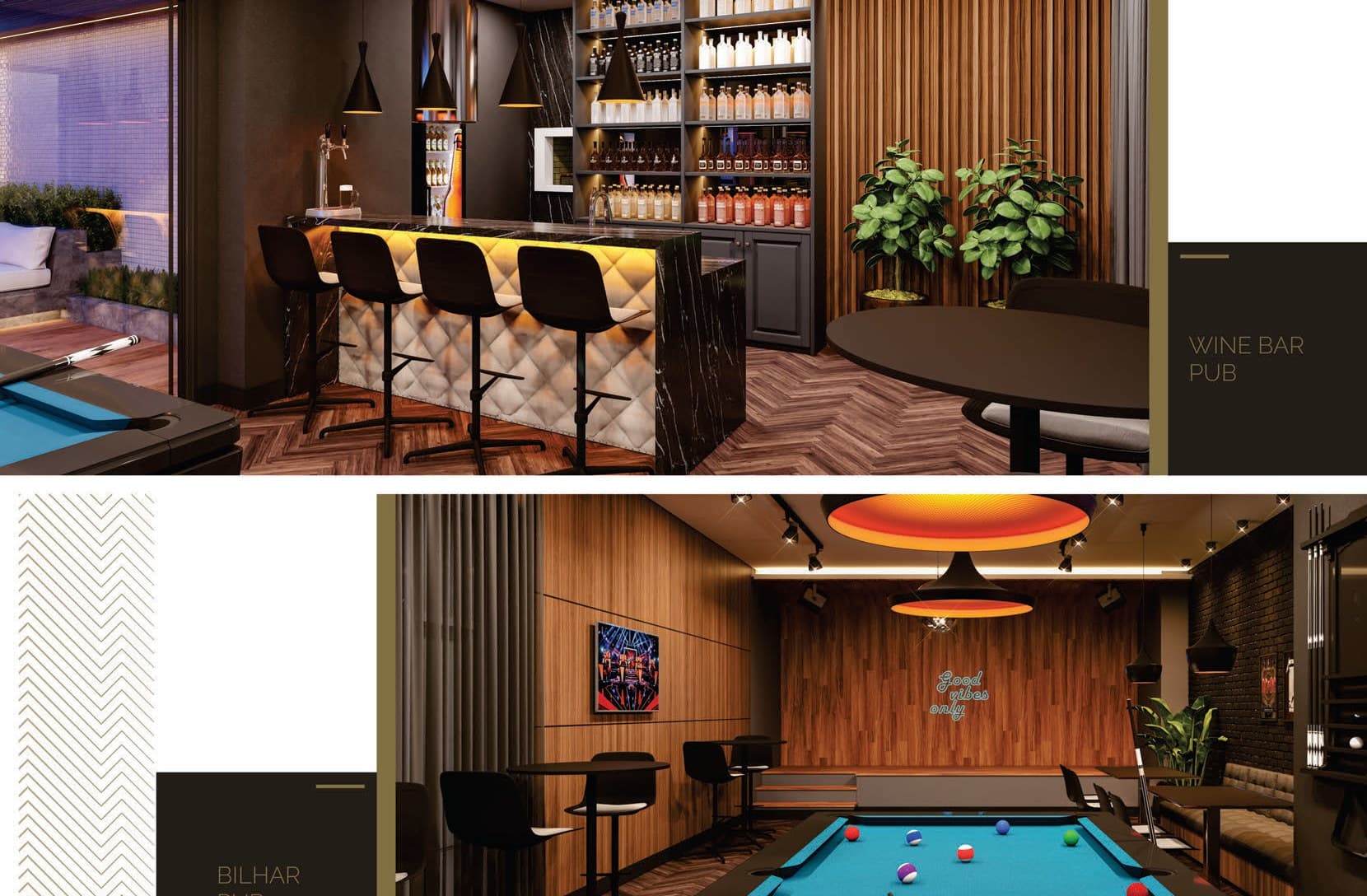 Wine bar e sinuca do Exclusive 275, em Meia Praia