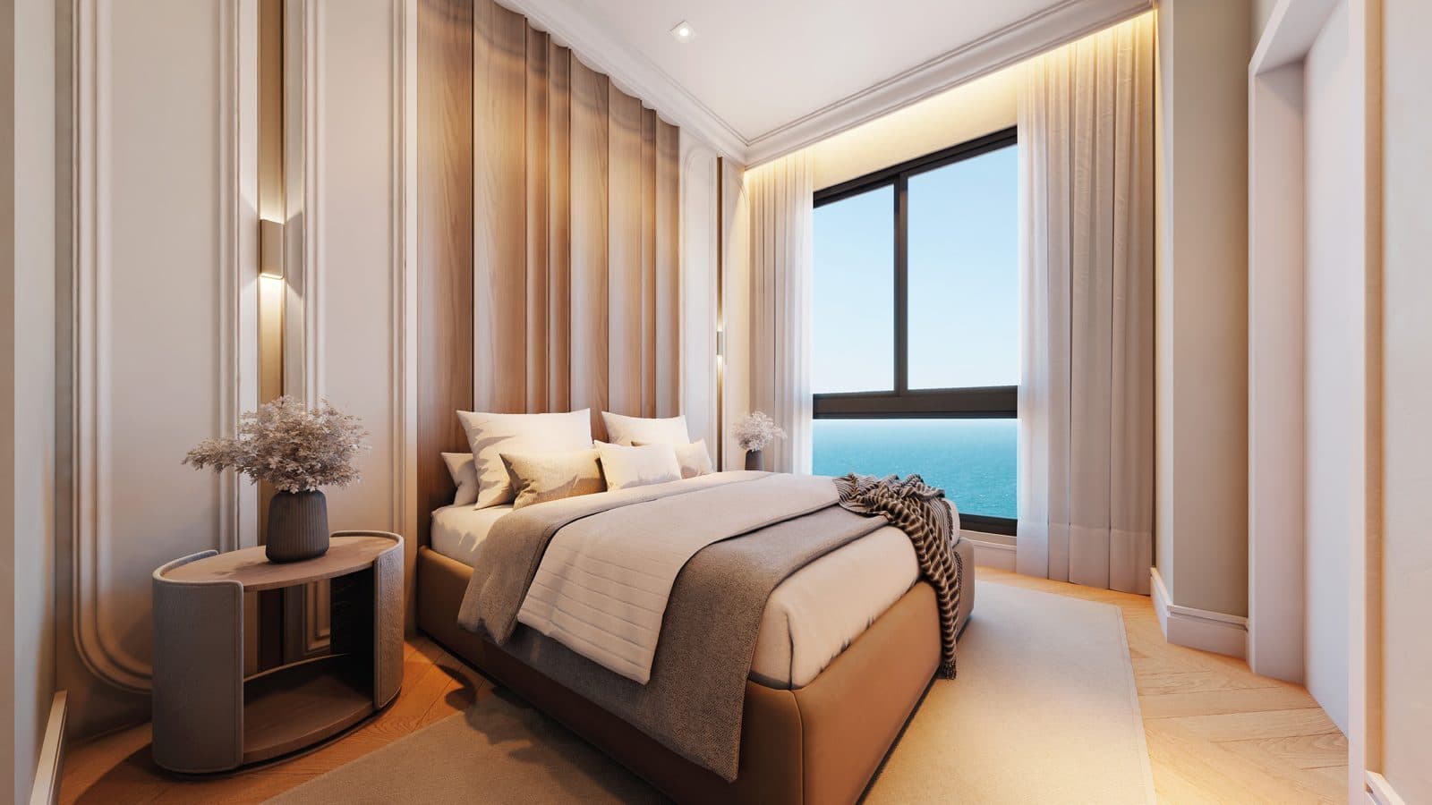 Suíte com vista para o mar de um apartamento do Florêncio Tower