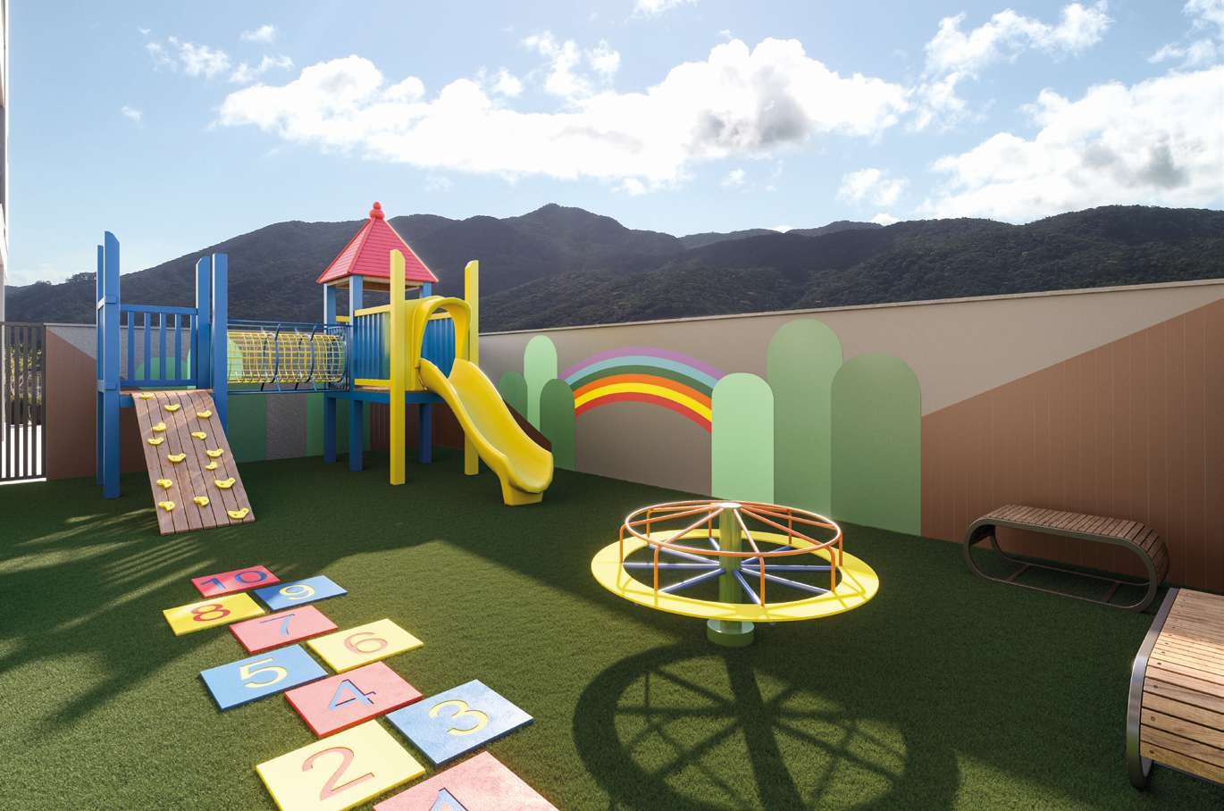 Playground do Gran Lunare, com escorregador e piso emborrachado
