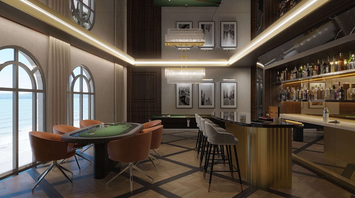 Sala de jogos de frente para o mar do Grand Luxury Residences, em Itapema