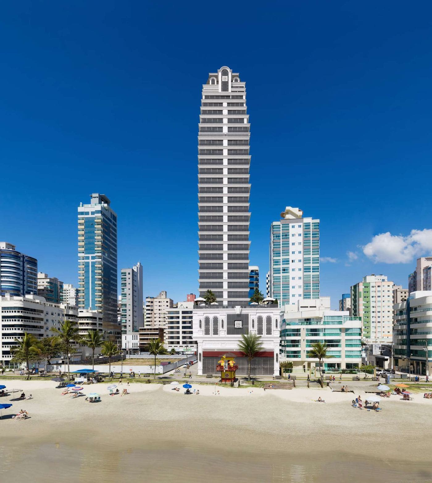 Grand Luxury Residences visto da praia, frente mar na Meia Praia, Itapema