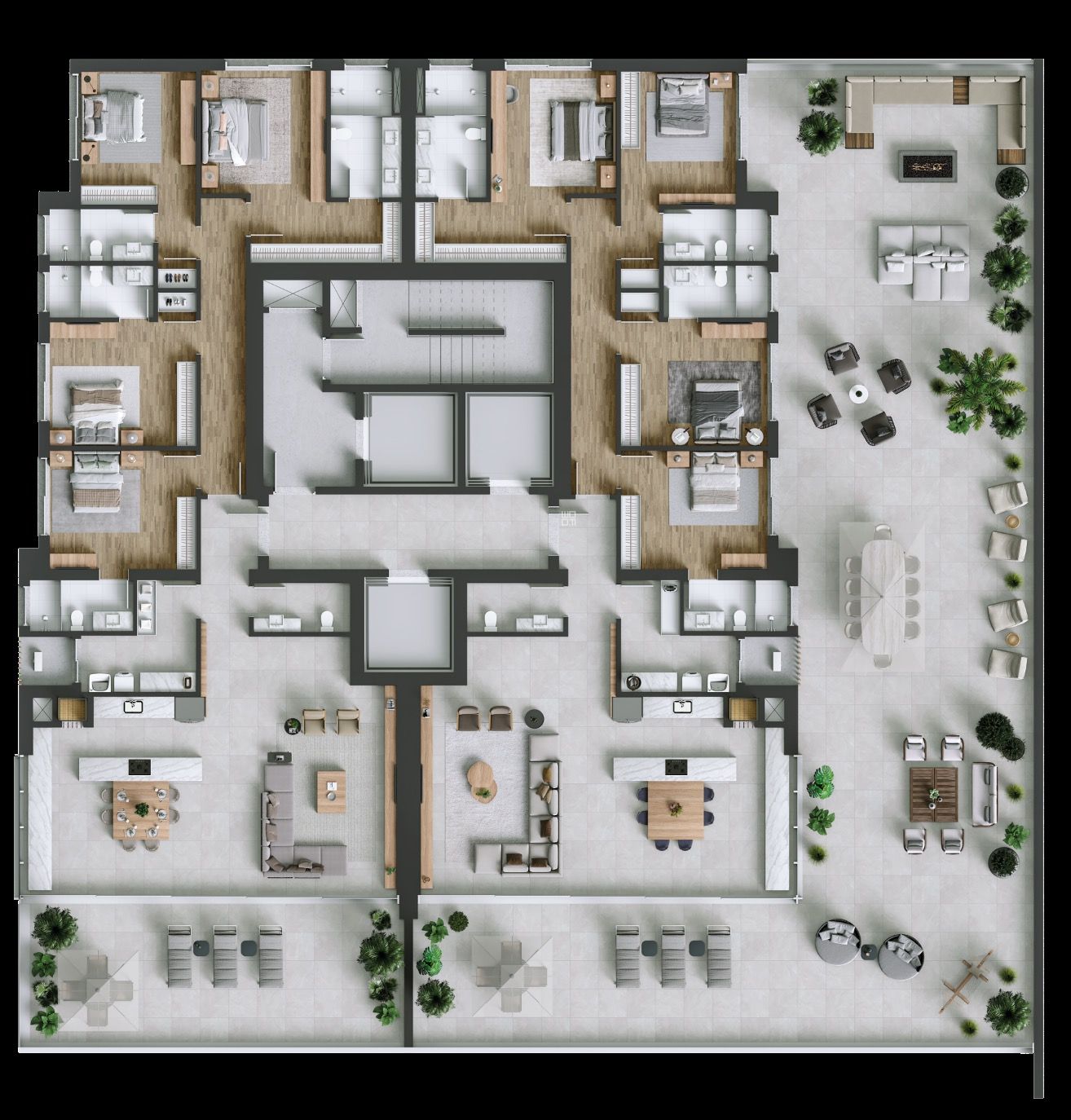 Planta do apartamento tipo do High Tower, 175 m² com 4 suítes