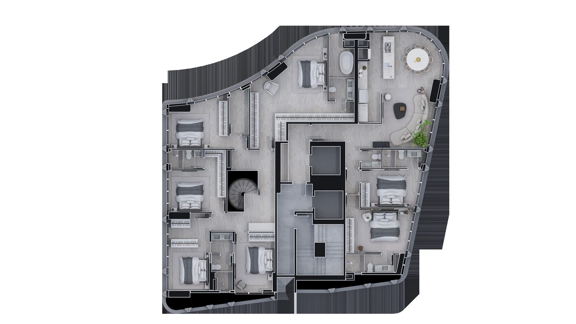 Plantas humanizadas das coberturas duplex do Icônico, de 149,02 m² e 215 m²