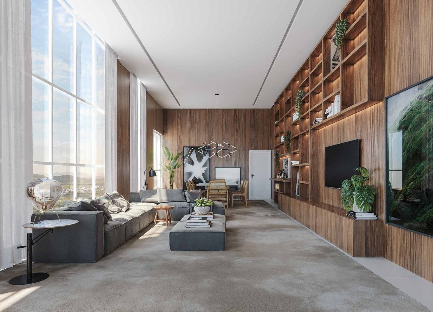 Living de 64,52 m² do penthouse duplex do L'Atelier Concept Home, em Itapema