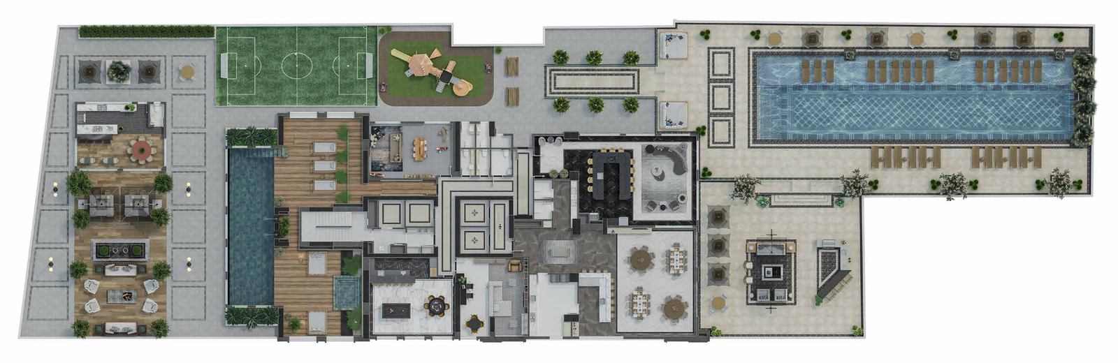Planta da área de lazer do L'Atelier Concept Home, na Meia Praia, Itapema