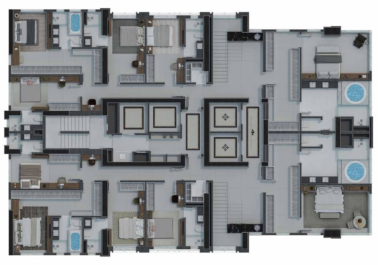 Planta do pavimento inferior do penthouse duplex do L'Atelier Concept Home