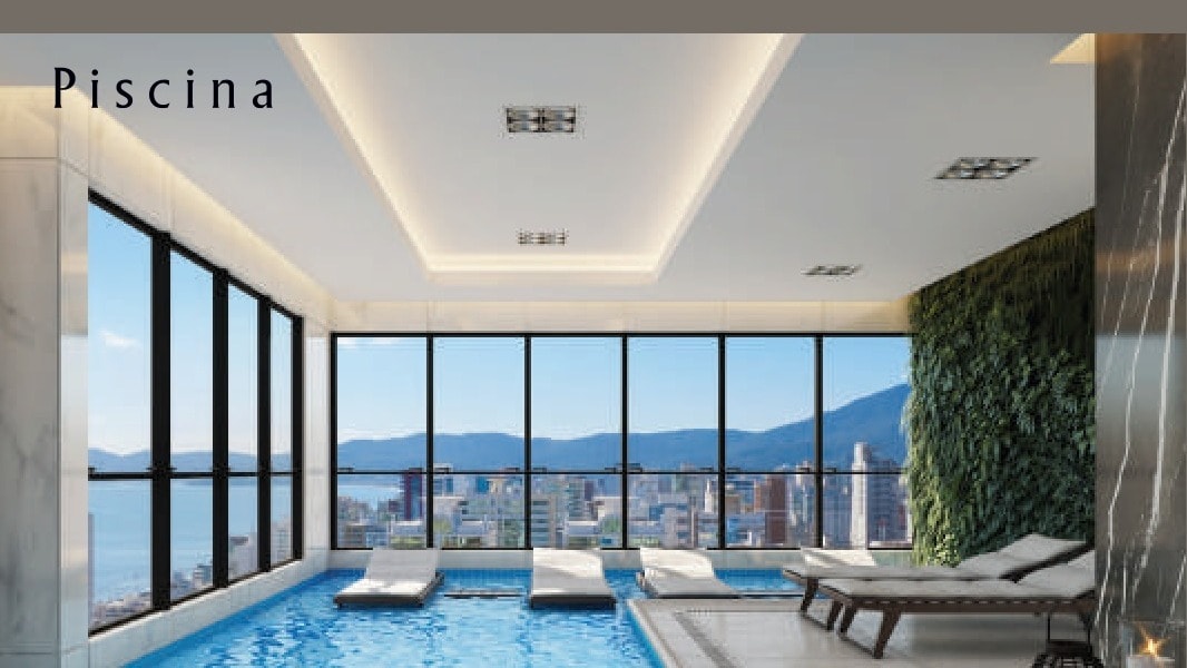 Piscina aquecida no rooftop do Le Rêve Flats, com vista para Meia Praia, Itapema