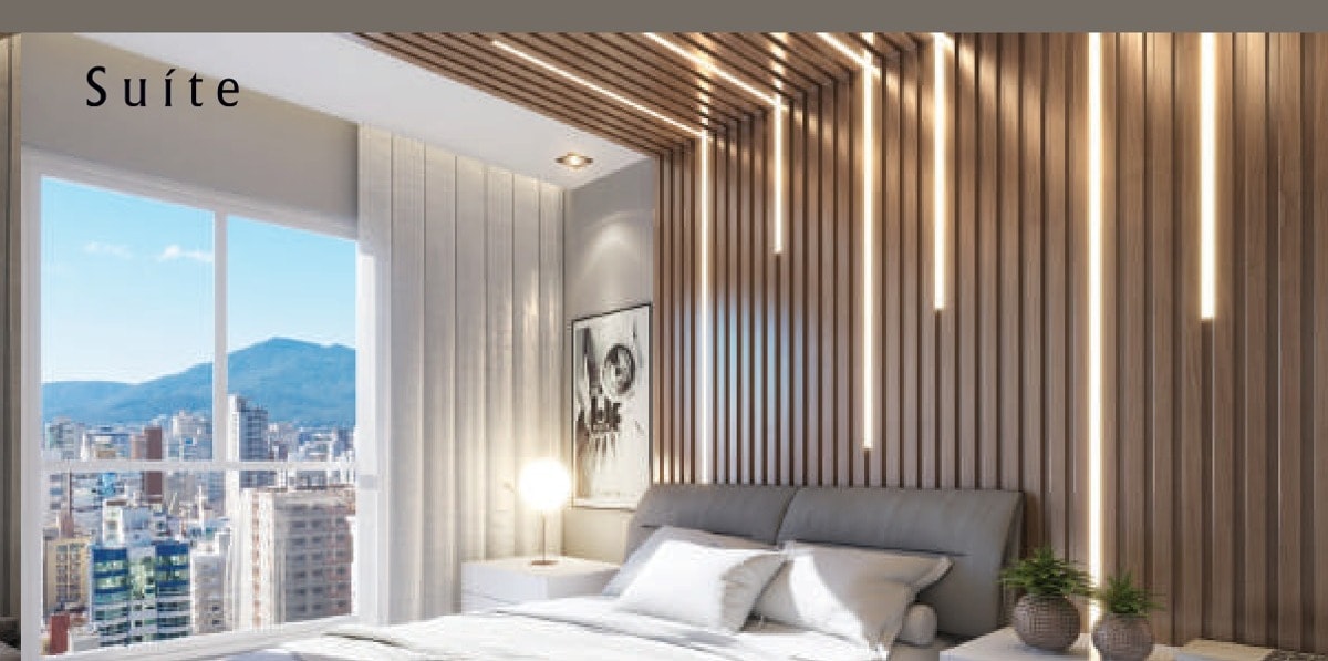 Dormitório de um flat do Le Rêve Flats, com vista, em Meia Praia, Itapema