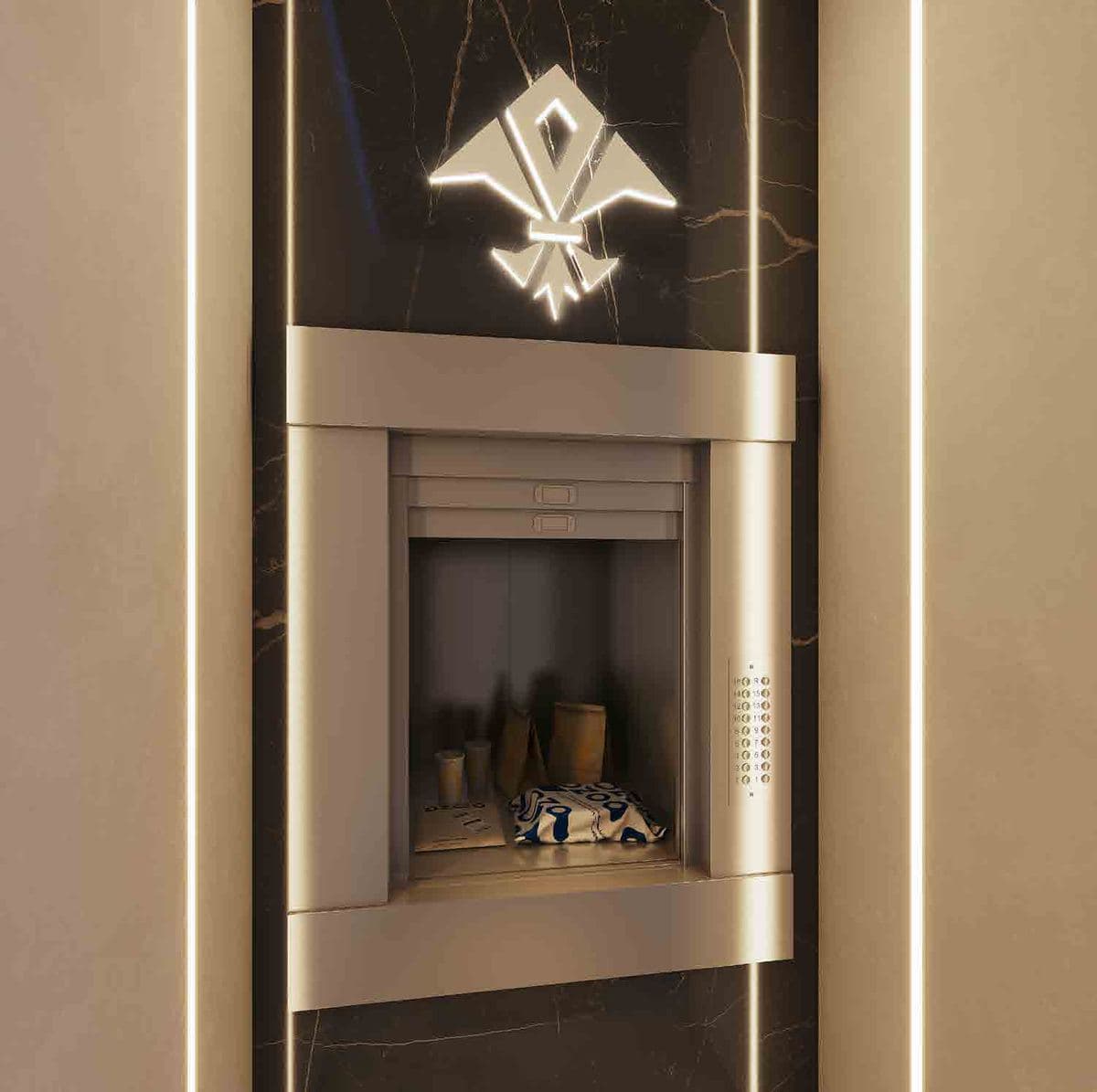 Elevador delivery do Loyal Tower Flats, em Itapema