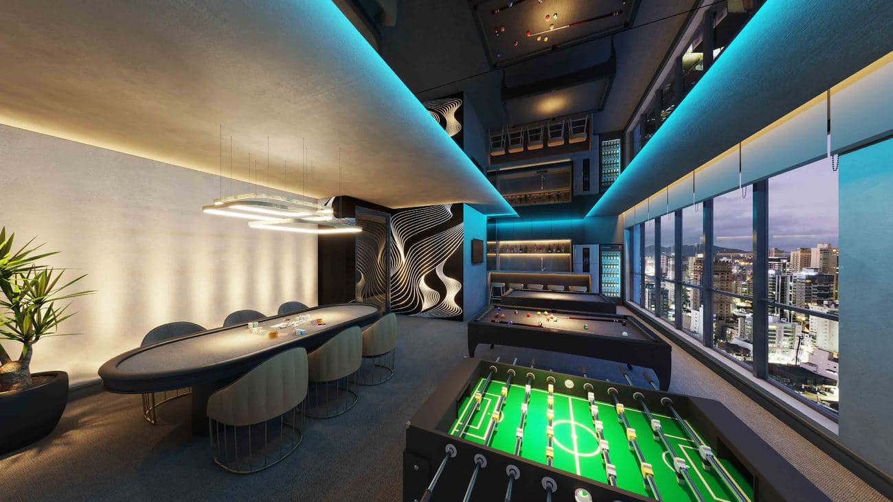 Sala de jogos do Loyal Tower Flats, na Meia Praia