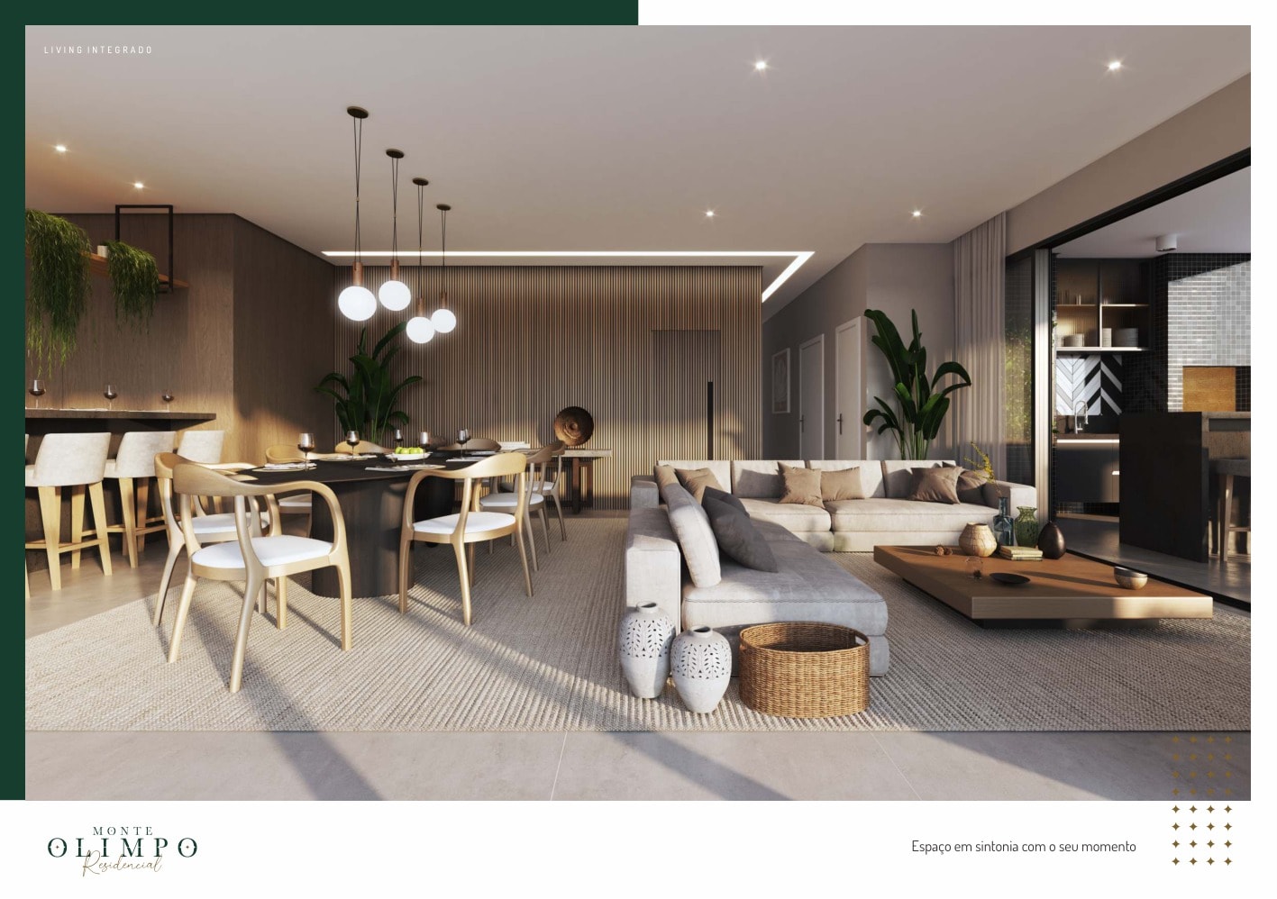 Living integrado do apartamento do Monte Olimpo, em Meia Praia, Itapema